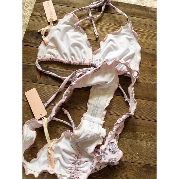 Chloe Rose NWT Pink Seashell Daisy 2 Piece Bikini Swimsuit Size Large - Picture 7 of 10